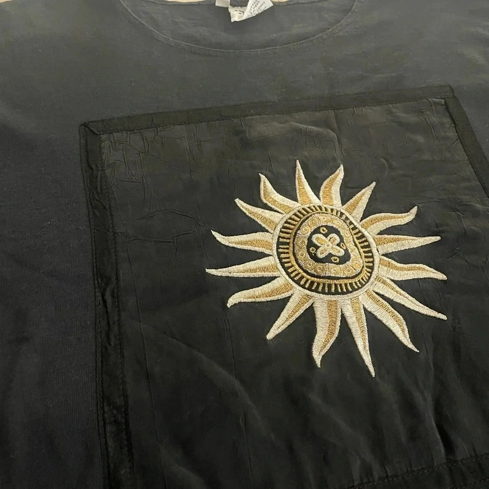 Vintage Johnny Was T-Shirt Dress Embroidered Cotton & Silk Size Medium Black - Picture 4 of 8